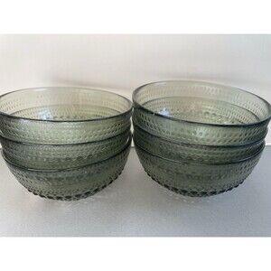 Fortessa Jupiter Beaded Hobnail Glass 5" Cereal Bowl Set of 6 Sage